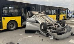 Özel halk otobüsü ile otomobil çarpıştı: 9 yaralı