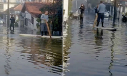 Göle dönen yolda kano ile ilerledi