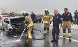 Bariyere çarpan otomobil alev aldı: 1 yaralı