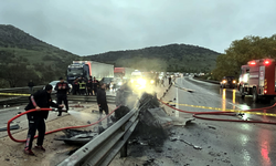 Bariyere çarpan otomobil alev alıp, yandı: 1 ölü, 1 yaralı