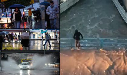 Ölümün kıyısında... İzmir'de sağanak manzaraları!