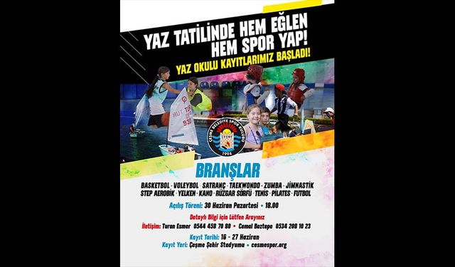 Çeşme Belediye Spor Kulübü Yaz Spor Okulu başvuruları başladı