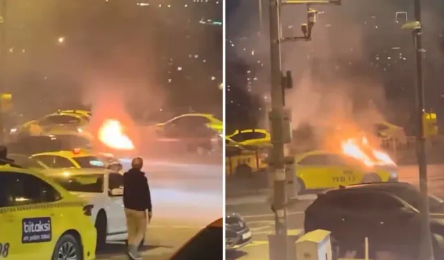 Faciadan dönüldü... Yolcular alev alev yanan taksiden son anda kurtuldu!