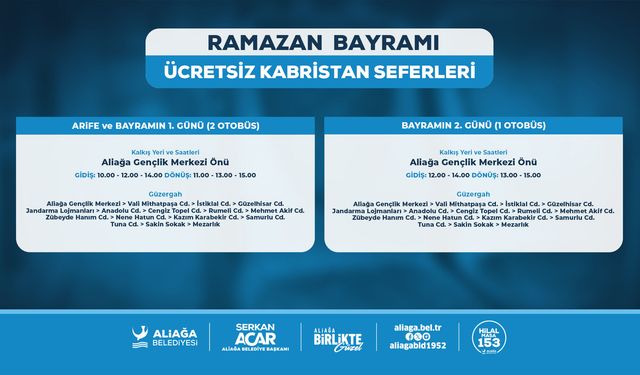 Aliağa'da bayramda kabristanlara ulaşım ücretsiz