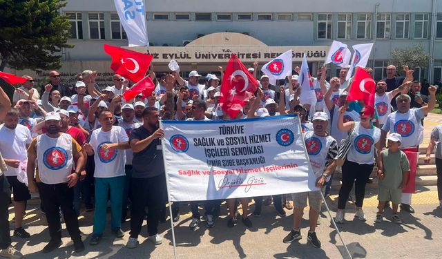 DEÜ'de hastane işçilerinden rektörlük önünde eylem!