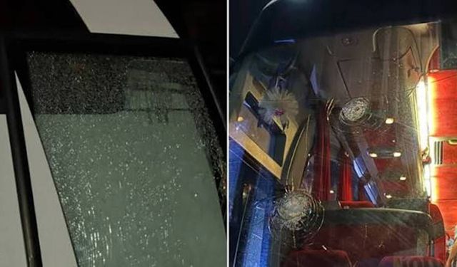 Trabzonspor taraftarlarını taşıyan otobüse taşlı saldırı!
