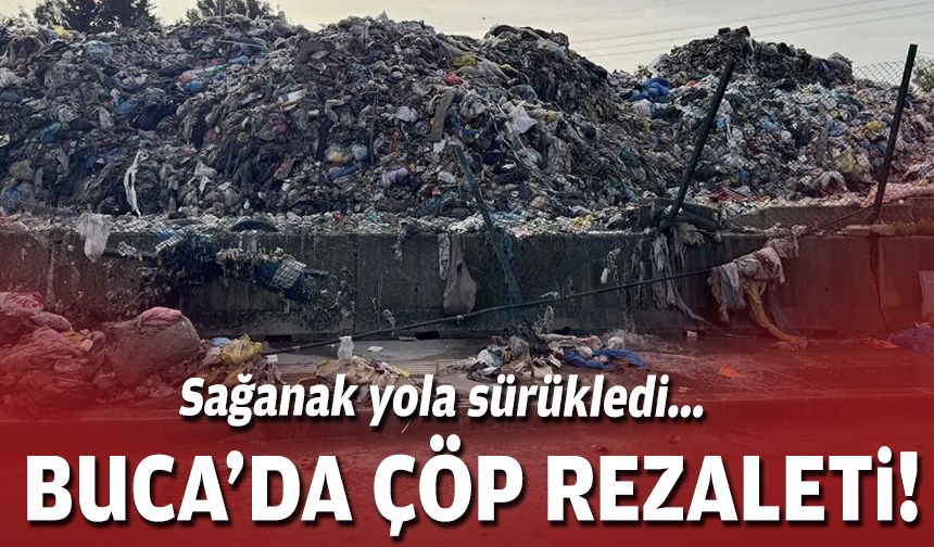 Buca’da çöp krizi: Sağanak çöpleri yola sürükledi