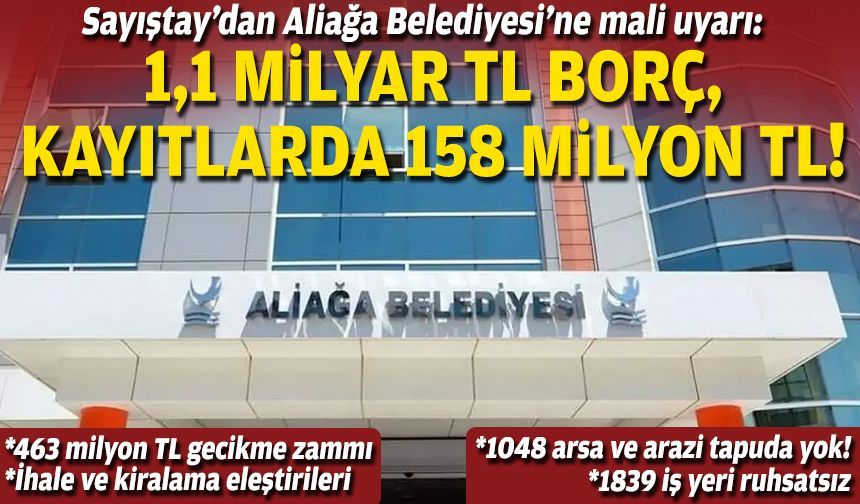 Sayıştay’dan Aliağa Belediyesi’ne mali uyarı: 1,1 milyar TL borç, kayıtlarda 158 milyon TL!