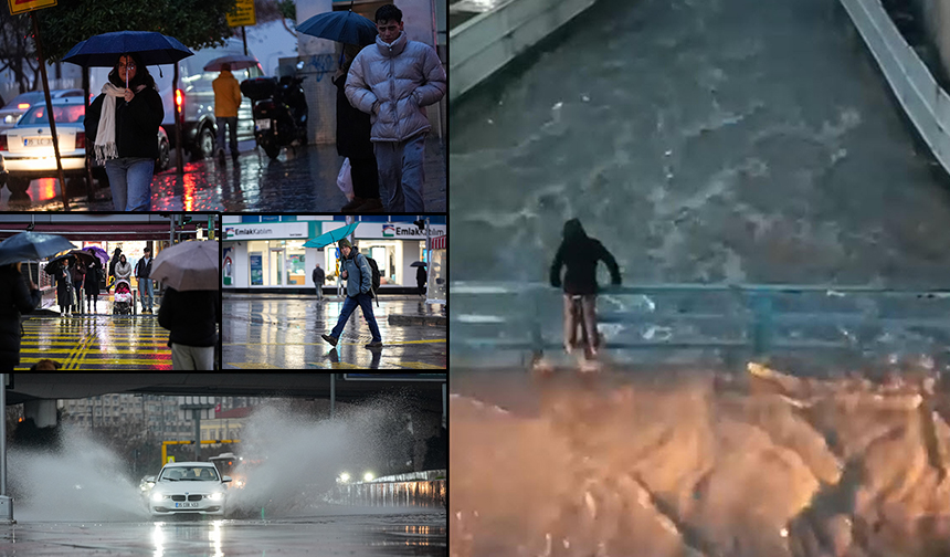 Ölümün kıyısında... İzmir'de sağanak manzaraları!